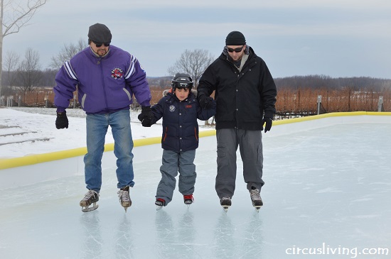 Skating with papa and dad at Ravine Vineyard's skating rink